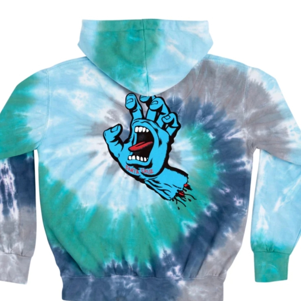 Santa Cruz screaming hand youth pull over hoodie tie dye